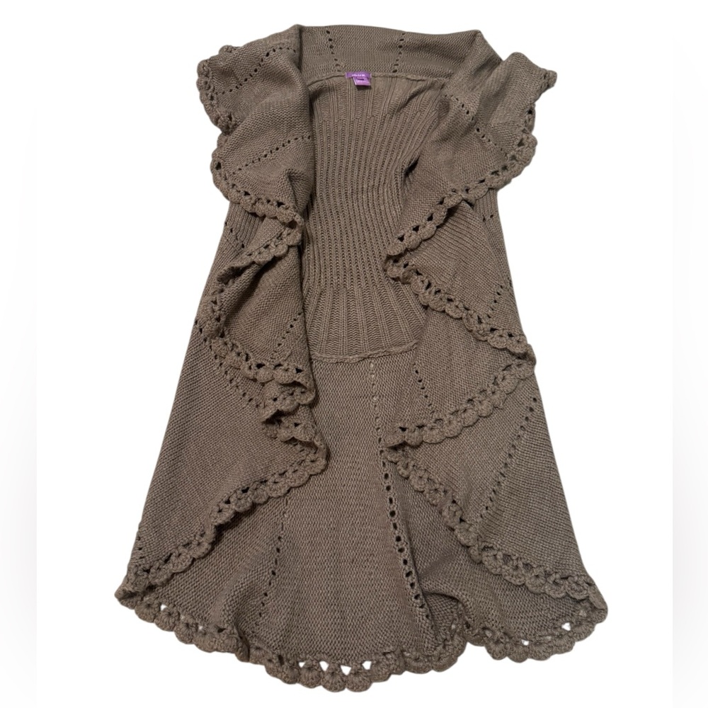 Olivia M Brown Ruffled Knit Cardigan Size Medium